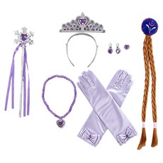 Kori Deer 可莉鹿 女童萬聖節派對變裝配件7入組-皇冠魔杖手套假髮項鍊耳環, 1入, 紫