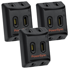 PowerSync 包爾星克 2P 3插高耐熱三面壁插 TC3201, 4.8cm, 黑色, 3個