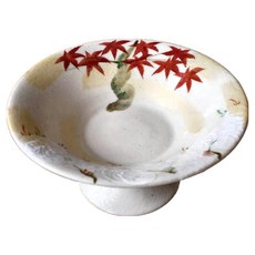繪秋冬高台皿 - 日本製 寬x高: 16.8x8.8cm 陶瓷, 白色, 1個