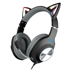 FOXXRAY 狐鐳 閃喵響狐 電競耳機麥克風, RGB發光貓耳造型設計, 40mm立體聲高音質單體, FXR-BAL-62, 黑色