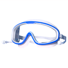 大框防霧兒童泳鏡 帶連體耳塞, 藍白色, 1個