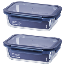 LocknLock 樂扣樂扣 Glass Indigo 耐熱玻璃長方形保鮮盒 海軍藍 1520ml 盒身 + 上蓋 2個