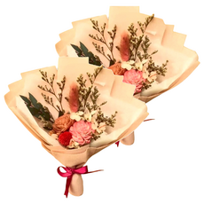 A-ONE 匯旺 粉焦糖索拉玫瑰花紅色大球花繡球花永生花束 乾燥花束 O款，花束含包裝紙尺寸約25 x 25公分, 彩色