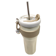 316不鏽鋼吸管保溫杯, 米白, 1.2L, 1個