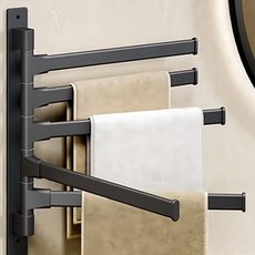 太空鋁旋轉毛巾架, 3桿/4桿/5桿 黏貼式 黑色/槍灰色, 31.5 x 34 x 2cm, 1個