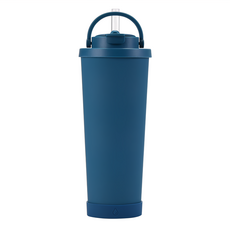 不鏽鋼保溫珍奶杯 陶瓷內膽 附吸管, 湖藍色, 830ml, 1個