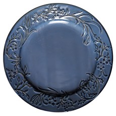好物良品 浮凸花卉彩釉盤子 陶瓷, 藏青, 1個