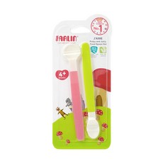 FARLIN 兒童副食品學習湯匙組 2入, 醫療級矽膠, 軟質無毒材質, 刺激乳牙與口腔發展, 適用年齡4個月+, 粉色 + 綠色, 1組