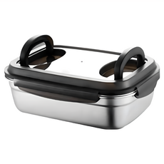 德利生活 不鏽鋼保鮮盒 5.5L大容量 33x25x11.5cm 冰箱收納保鮮 食品級材質 密封防漏 附提手, 1入, 1個