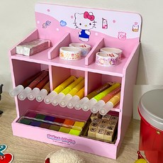 Sanrio 三麗鷗 HELLO KITTY木製格子桌面收納盒 SKT1323 20.5 x 13.2 x 22cm, 3層, 玩樂天堂