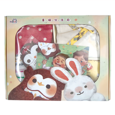 HiBOU 喜福 男童款 新生彌月日式連身褲禮盒Set, 有機棉連身褲+紗布巾+香草奶嘴夾+6重紗手帕, 有機棉, 新生兒-80cm