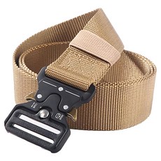 捷華 戰術腰帶-卡其色,快速釋放金屬扣,耐磨尼龍織帶,長度可調節, 1入, 120 x 3.8 x 0.2cm