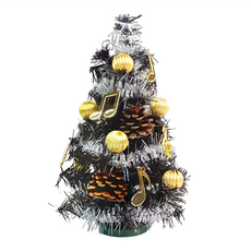 摩達客 耶誕台製迷你 時尚銀彩音符系裝飾黑色聖誕樹+LED20燈銅線燈串, YS-BT2201502, 30cm