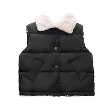 愛北鼻 兒童秋冬翻領背心，柔軟舒適，輕盈保暖，時尚百搭，多色可選, 140, 黑色