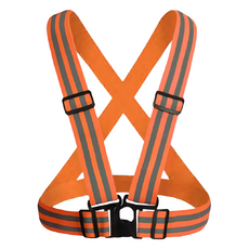 彈力伸縮安全防護反光背心帶 螢光橘,反光條設計,快拆卡扣,可調節肩帶,高能見度, 1件, 適用腰圍120cm以下