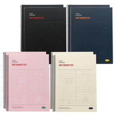 PINKFOOT 數學線圈筆記本 4件組 8mm行距 19x26cm, 黑色+深藍色+象牙白色+粉色, 2組