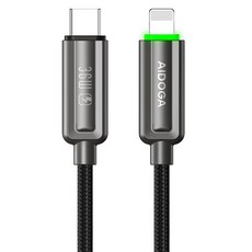 AIDOGA 艾迪伽 Type-C TO Lightning PD充電傳輸線 智能斷電補電 閃極系列, 槍黑, 120cm, 1條