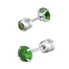 Brilliant Beauty 耀眼美人 八十分閃耀招財橄欖綠雙鋯石鑽醫療鋼不銹鋼耳環