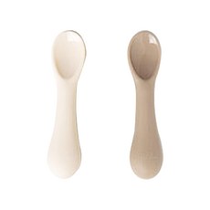 MODU'I BLUEMAMA 幼兒鉑金矽膠湯匙附收納盒, 湯匙2支, 搪瓷白 + 摩卡, 1組