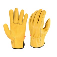 AHOYE 全防護牛皮工作手套，防割耐磨止滑安全手套，均碼, 1雙, 黃色