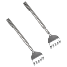 5節筆型鋼柄不求人 2個入 伸縮抓癢器 背部按摩器, 2個, 銀色