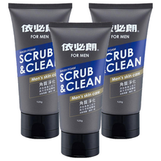 依必朗男性洗面乳 角質淨化, 含高嶺土+天然核桃顆粒, 120g, 3條