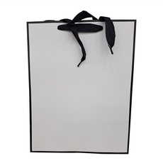 白卡黑邊紙袋 250g白卡紙+PP帶 直式/橫式10種尺寸, 25 x 13 x32cm, 白底黑邊, 1組