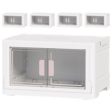 雙開門摺疊收納箱, 大號49L, 頂部滑輪凹槽設計, 堆疊穩固, 加厚PP材質, 承重150KG, 特大號, 粉色, 5個