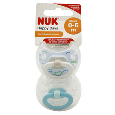 NUK Happy Days系列 安撫奶嘴組 - 矽膠材質, 0~6個月, 藍色 + 白色, 1組