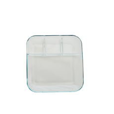 玻璃分隔方形餐盤 安全耐熱玻璃材質, 透明色, 1個