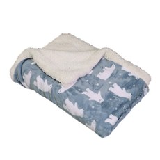 QIDINA 法蘭絨軟綿綿保暖蓋毯寵物墊 D款, 藍色北極熊, 1個