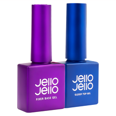 Jello Jello 美甲組合 強大固定力 免擦拭封層膠 甲片光澤超亮眼, 定型底層凝膠10ml+亮面表層凝膠10ml, 1組