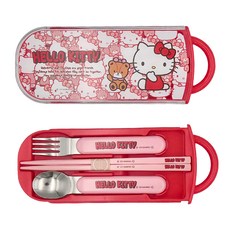 Skater 塑膠AG抗菌三合一餐具組, 湯匙 + 叉子 + 筷子, HELLO KITTY, 1組