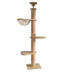 毛皇上 頂天立地貓爬架 新款J 附頂部緩衝泡棉墊, 適用樓高度約215~225/265~275cm, 木色, 1組