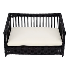 teamson pets 籐編織簍空寵物床 可拆洗床墊 透氣舒適 寵物居家用品, 南歐風情 黑色 + 白色, 66 x 48 x 36cm, 1個