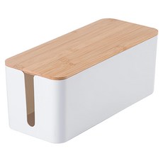 isona 愛收納 竹木蓋 延長線收納盒 32 x 14 x 13cm M, 白色, 1個