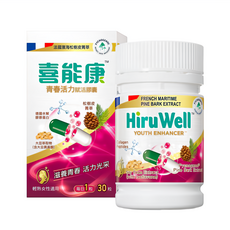 HiruWell 喜能康 青春活力賦活膠囊, 法國松樹皮菁萃, 德國水解膠原蛋白, 大豆異黃酮, 熟齡女性適用, 30顆, 1罐