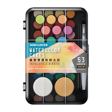 SIMBALION 雄獅 雙層粉餅水彩 WCC-N53 基本色23mm + 螢光色23mm + 珠光色30mm + 金色50mm + 銀色50mm, 53色