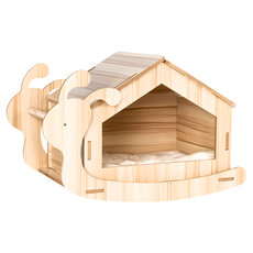 毛孩的秘密生活 貓房仲 搖擺蝸牛屋 (寵物床/貓床/小木屋/貓屋) CDT1-650939, 搖擺蝸牛屋 木紋色, 1個, 63.5 x 39.5 x 34.4cm