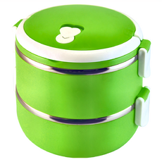 SUNB.W 秦博士 304不鏽鋼加大雙層隔熱餐盒 1800ML 鏡面拋光 PP耐熱材質, 綠色, 1個