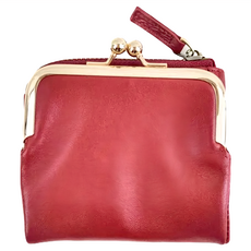 真皮羊皮9卡位女士2折皮夾錢包口金包短夾 高級羊皮 黑/綠, 11.5 x 10 x 1.5cm, 酒紅色, 1個