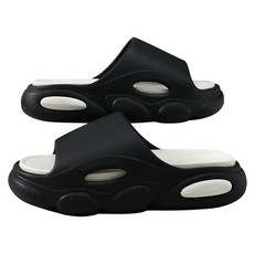 超厚踩屎感造型拖鞋 拚色EVA軟底防滑耐磨 室內居家拖鞋, 44~45, 黑色