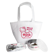 thinkbaby Hello Kitty x Thinkbaby 聯名餐具組, 寶貝湯碗 + 湯匙 + 叉子 + 餐具收納袋, 混合色, 1組