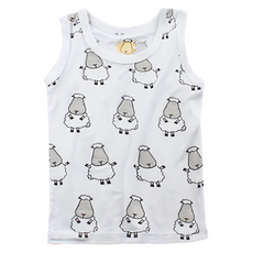 baa baa sheepz 抱抱羊 羊樂園無袖上衣, 95% 嫘縈(竹纖維) 5% 彈性纖維, 12~18個月, 白色羊樂園