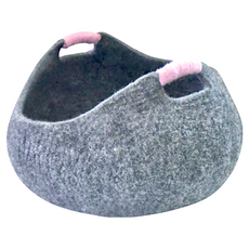 MARUSHIN 丸真 手工製羊毛氈收納袋/貓窩 (有握柄) 100%天然紐西蘭羊毛, L(直徑40 x 30cm), 深灰色