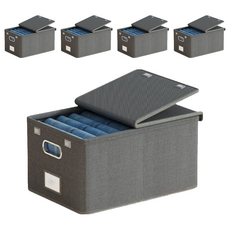 Couselect 陽離子可折疊衣物收納箱 深灰色 衣櫃整理箱 衣褲收納盒, L(42 x 30 x 23cm), 5個