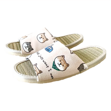 i Slippers 真草蓆室內拖鞋 清新柴犬 M(26cm), 粉, 1雙