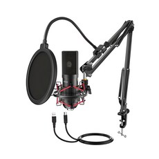 Fifine USB心型指向麥克風專業套件組 – 麥克風風臂, 防震架, 一鍵靜音, USB隨插即用, T732