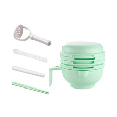 JAR嚴選 副食品多功能9件組 PP材質, 研磨蓋 + 過濾網 + 研磨棒 + 研磨板 + 榨汁器 + 研磨碗 + 筷子 + 研磨棒 + 勺子, 果綠色, 1盒