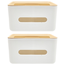 ecoco 北歐風桌上置物盒, 雙重收納, 可拆分方便換紙巾, 白底膚色, 2個